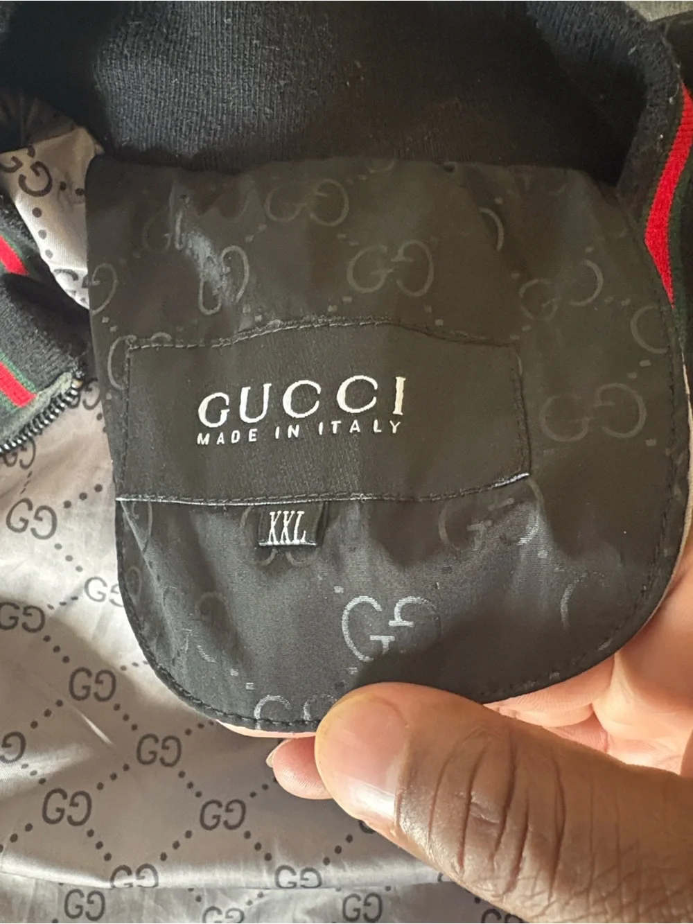 Gucci Black Bomber Jacket with Red & Green Trim